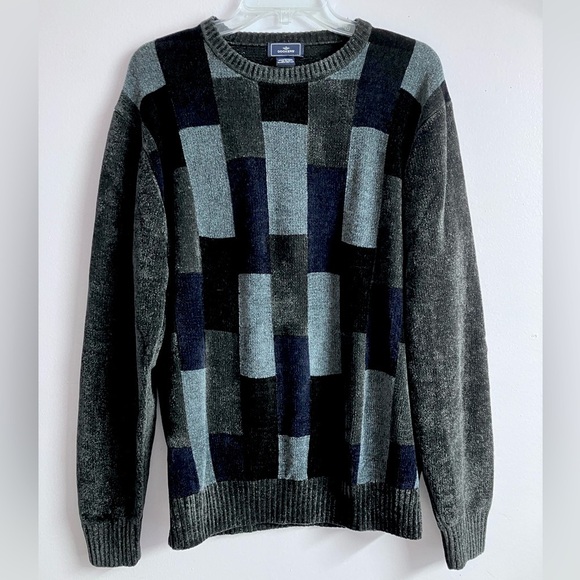 Dockers’ Men’s Pullover Sweater, Large, Navy Blue/Grays, Velour Feel - Picture 1 of 3